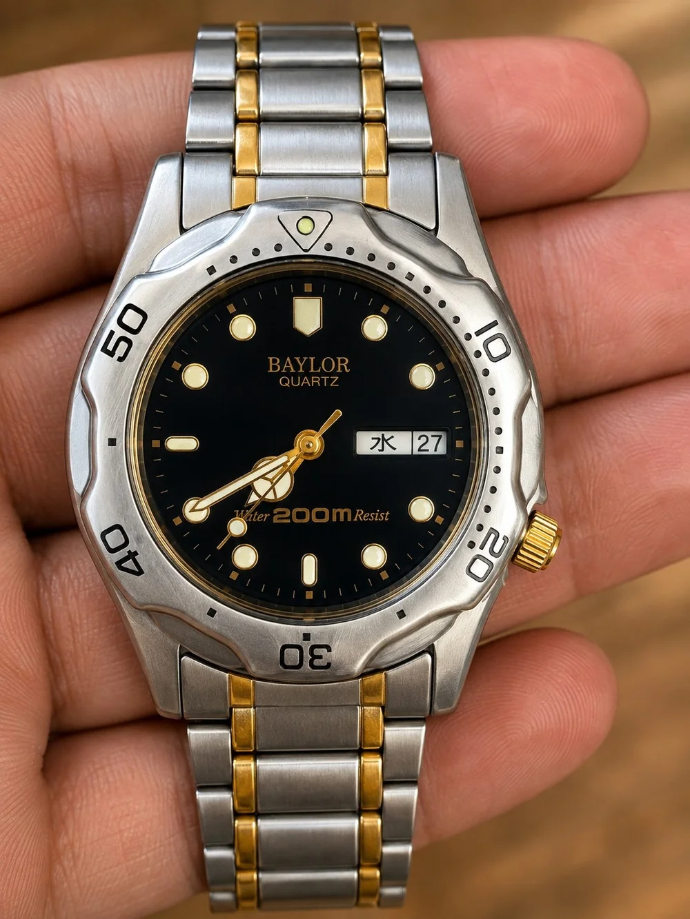 Baylor Japan Movement 200mm Water Resist Two-Tone Black Dial Quartz Dive Watch